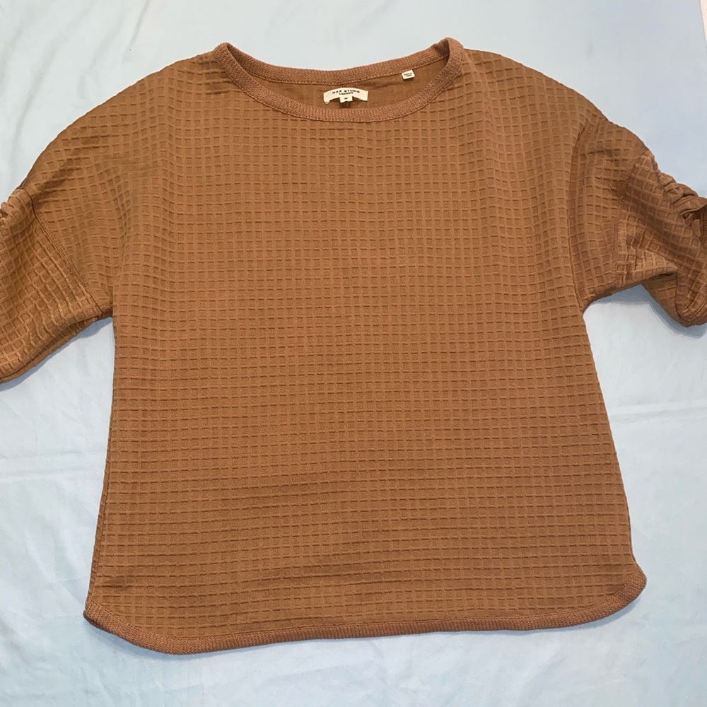 Max Studio Tan Waffle Textured Knit Top